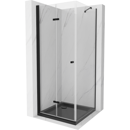 Mexen Lima sulankstoma dušo kabina 80 x 80 cm, Skaidrus, Juoda + dušo padėklas Flat, Juoda - 856-080-080-70-00-4070B