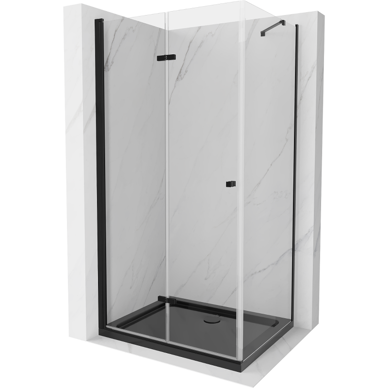 Mexen Lima sulankstoma dušo kabina 100 x 80 cm, permatoma, juoda + Flat dušo padėklas, juodas - 856-100-080-70-00-4070B