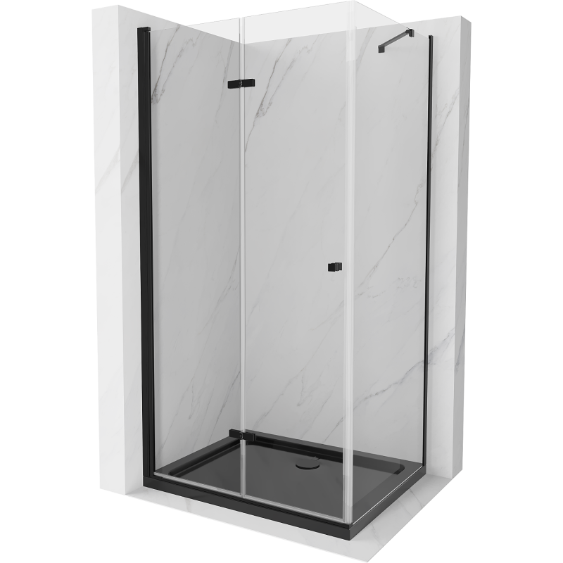 Mexen Lima sulankstoma dušo kabina 90 x 120 cm, skaidri, juoda + Flat padėklas, juodas - 856-090-120-70-00-4070B