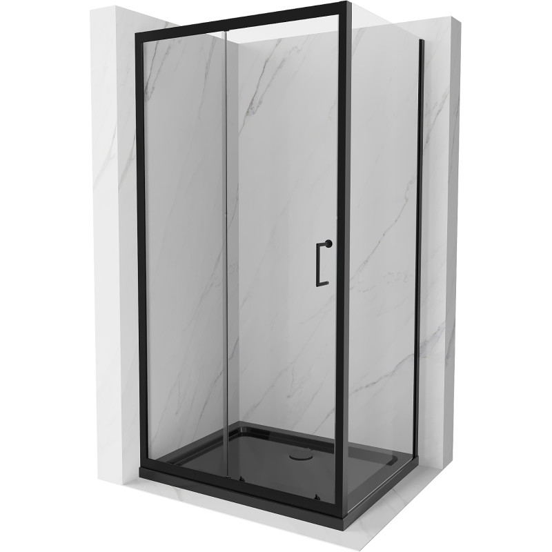 Mexen Apia stumdoma dušo kabina 140 x 80 cm, skaidri, juoda + Flat dušo padėklas, juodas - 840-140-080-70-00-4070B