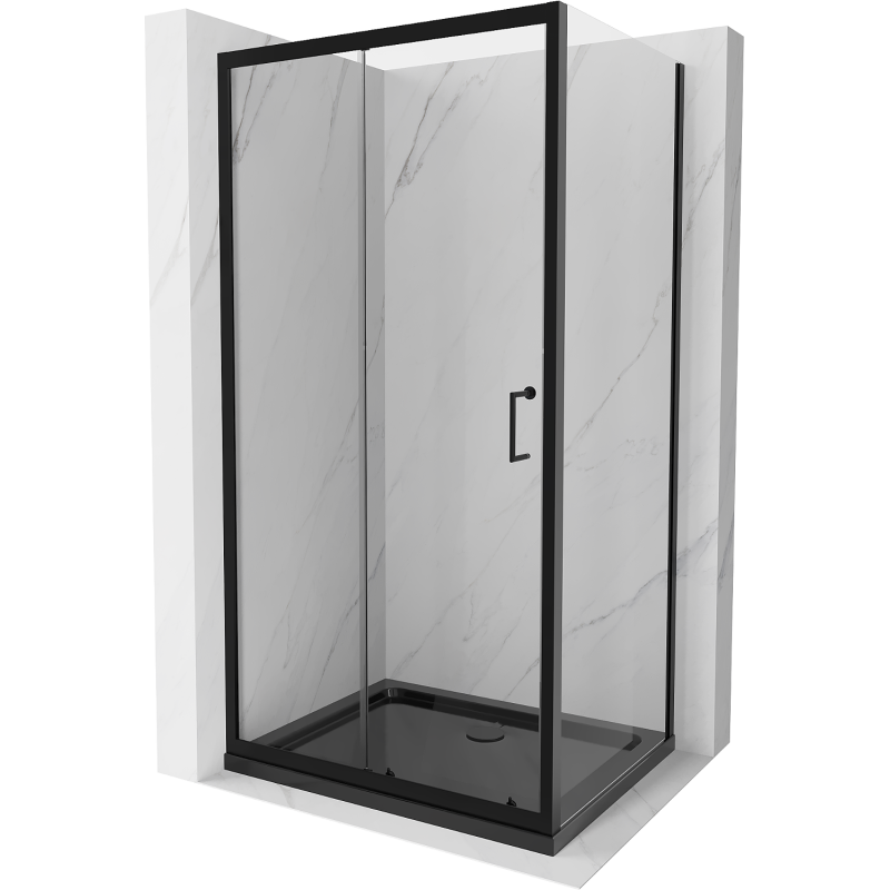 Mexen Apia stumdomos dušo kabina 140 x 80 cm, skaidri, juoda + Flat padėklas, juodas - 840-140-080-70-00-4070B