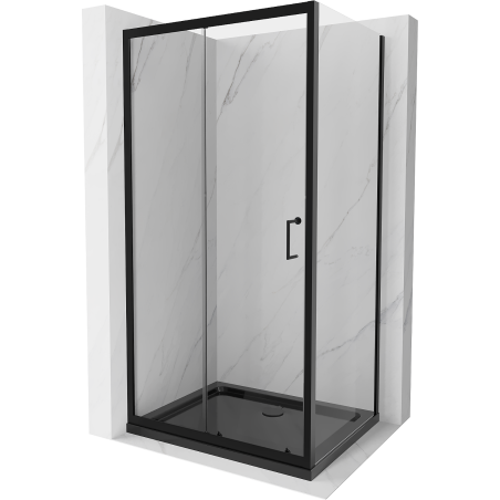 Mexen Apia stumdoma dušo kabina 130 x 100 cm, Skaidrus, Juoda + dušo padėklas Flat, Juoda - 840-130-100-70-00-4070B