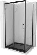 Mexen Apia stumdoma dušo kabina 100 x 80 cm, Skaidrus, Juoda + dušo padėklas Flat, Juoda - 840-100-080-70-00-4070B