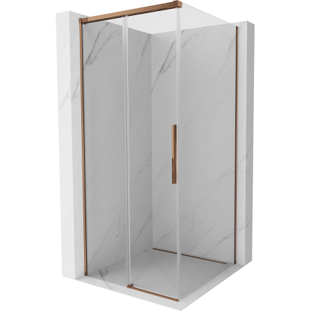 Mexen Rox slankiojančios dušo kabinos durys 90 x 90 cm, skaidrios, rožinis auksas - 8C2-090-090-60-00
