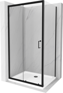Mexen Apia stumdoma dušo kabina 140 x 90 cm, Skaidrus, Juoda + dušo padėklas Flat, Balta- 840-140-090-70-00-4010B