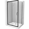 Mexen Apia stumdoma dušo kabina 140 x 80 cm, Skaidrus, Juoda + dušo padėklas Flat, Balta- 840-140-080-70-00-4010B