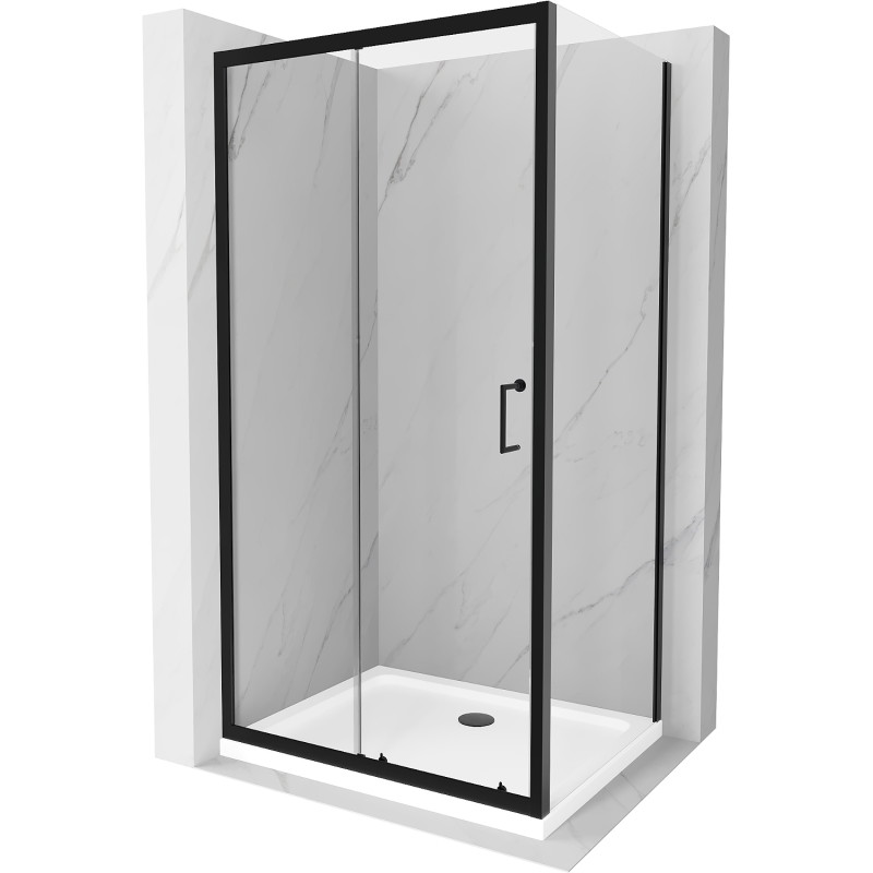 Mexen Apia slankioji dušo kabina 130 x 100 cm, skaidri, juoda + Flat padėklas, baltas - 840-130-100-70-00-4010B