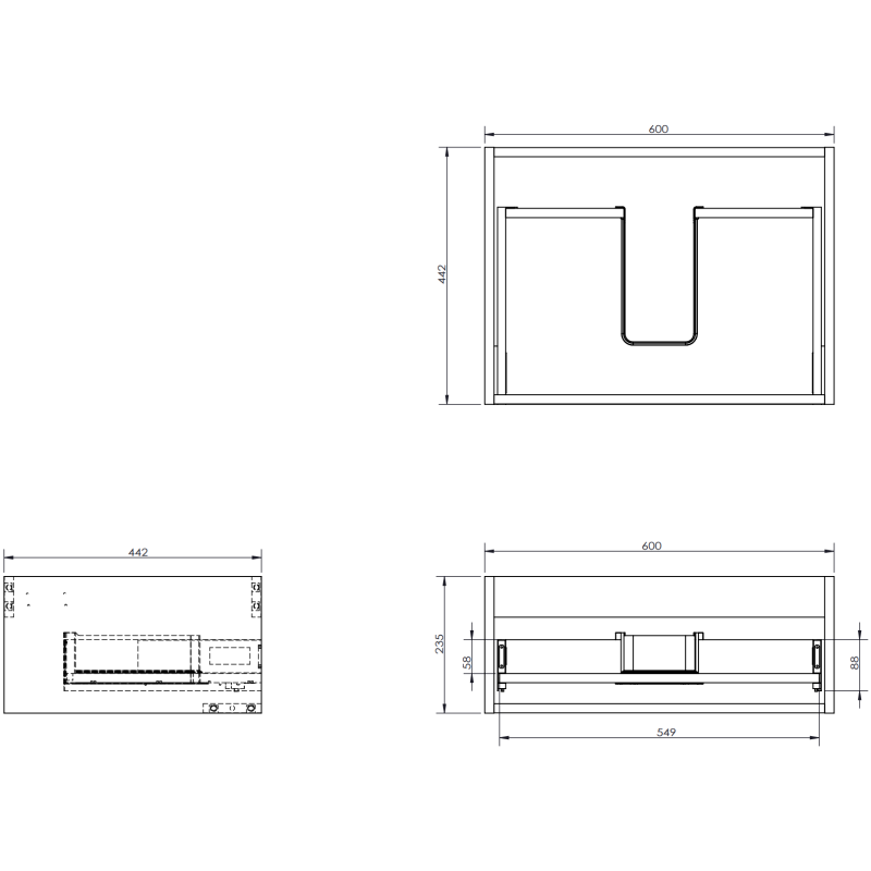 Mexen Orio vonios spintelė Vela 60 cm su praustuvu, 1 stalčius, matinė grafito/balta mat - 91A10-06023-1-BF66-W23M01
