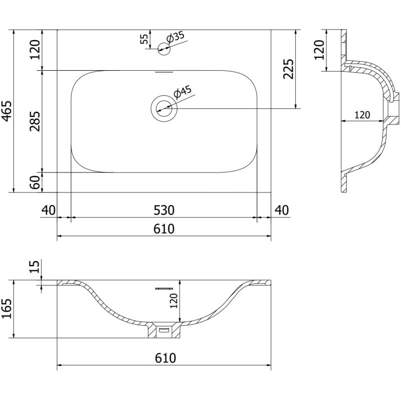 Mexen Orio vonios spintelė Vela 60 cm su praustuvu, 1 stalčius, matinė grafito/balta mat - 91A10-06023-1-BF66-W23M01