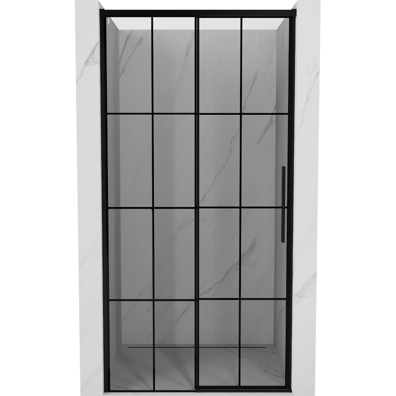 Mexen Rox stumdomos kairinės dušo durys 135 cm, juoda tinklelis, juodos - 8C2-135-000-70-77-L