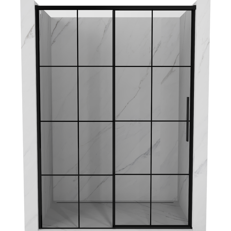 Mexen Rox stumdomosios dušo durys kairės 145 cm, juodas tinklelis, juodos - 8C2-145-000-70-77-L