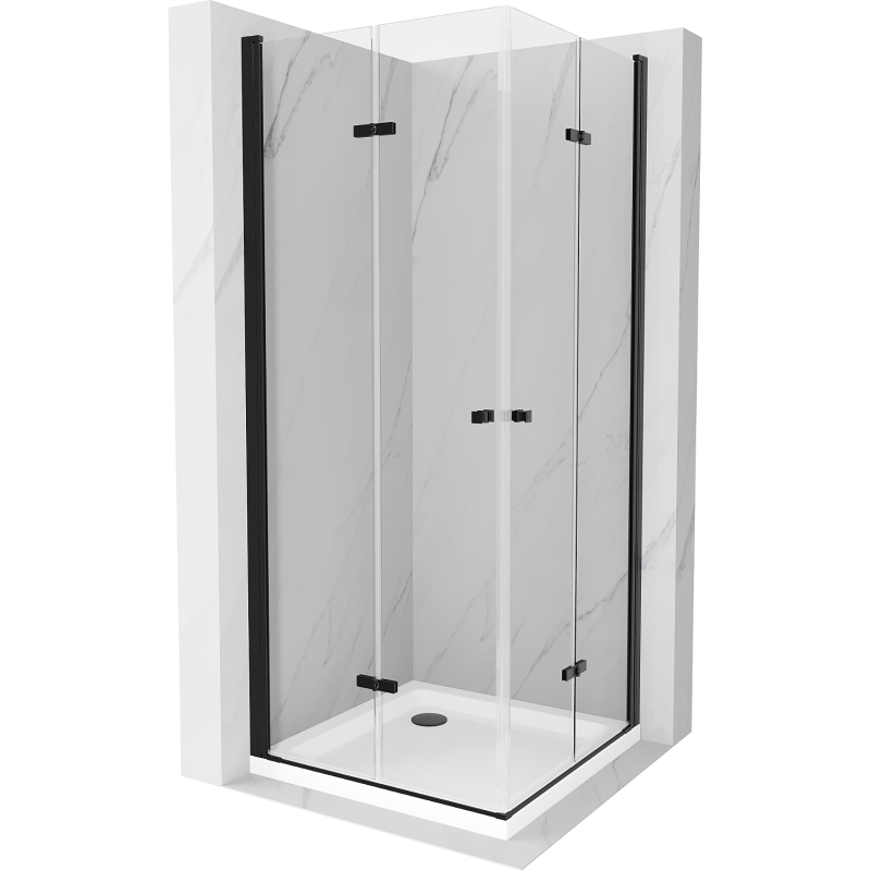 Mexen Lima Duo sulankstoma dušo kabina 80 x 80 cm, Skaidrus, Juoda + dušo padėklas Flat - 856-080-080-70-02-4010B