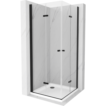 Mexen Lima Duo sulankstoma dušo kabina 80 x 80 cm, Skaidrus, Juoda + dušo padėklas Flat - 856-080-080-70-02-4010B