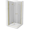 Mexen Lima Duo sulankstoma dušo kabina 90 x 90 cm, skaidri, auksinė + Flat padėklas - 856-090-090-50-02-4010G