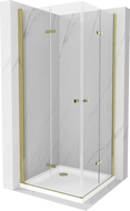 Mexen Lima Duo sulankstoma dušo kabina 70 x 70 cm, Skaidrus, Auksinė + dušo padėklas Flat - 856-070-070-50-02-4010G