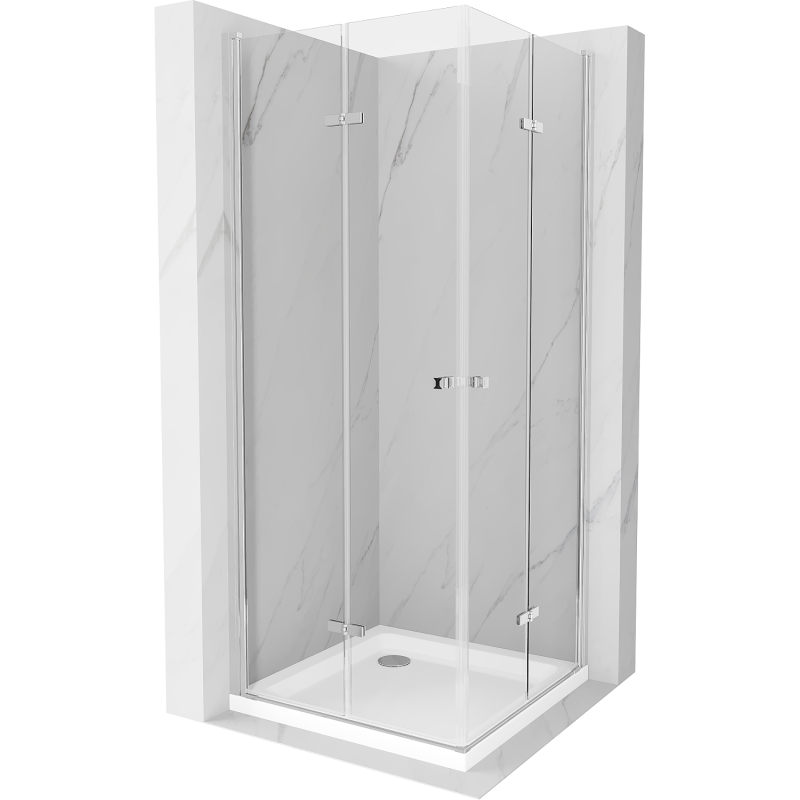 Mexen Lima Duo sulankstoma dušo kabina 90 x 90 cm, skaidri, chromuota + plokščias padėklas - 856-090-090-01-02-4010