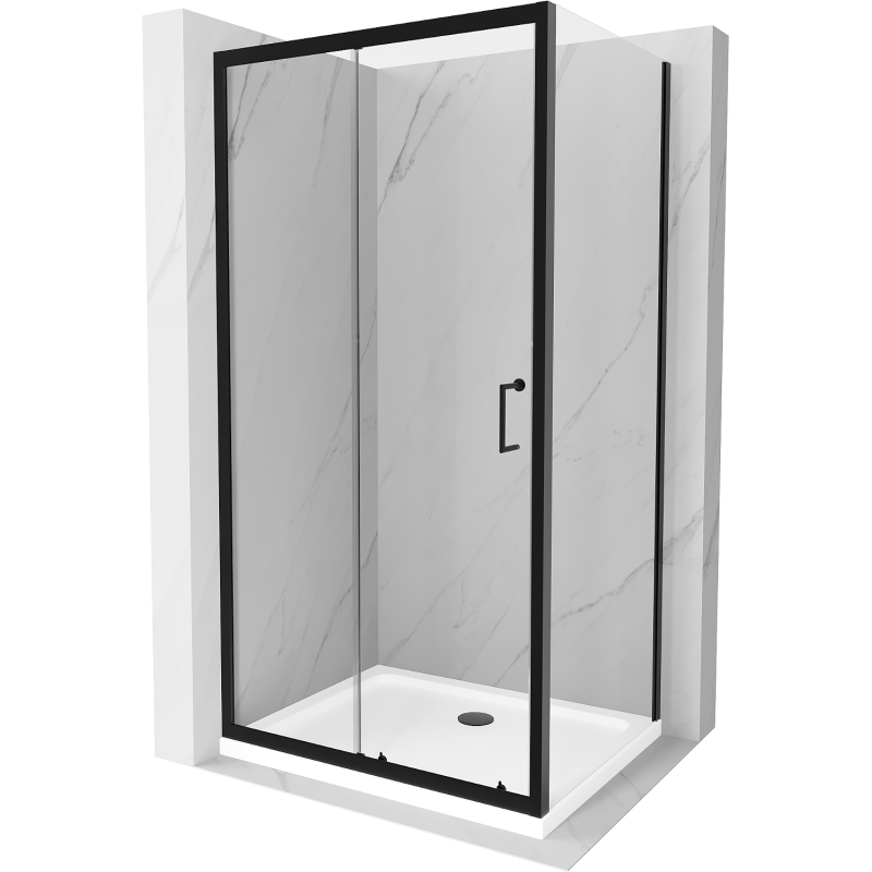 Mexen Apia stumdomas dušo kabinas 120 x 90 cm, skaidrus, juodas + Flat padėklas, baltas- 840-120-090-70-00-4010B