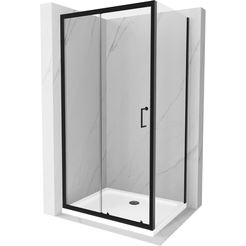 Mexen Apia stumdoma dušo kabina 100 x 80 cm, Skaidrus, Juoda + dušo padėklas Flat, Balta- 840-100-080-70-00-4010B