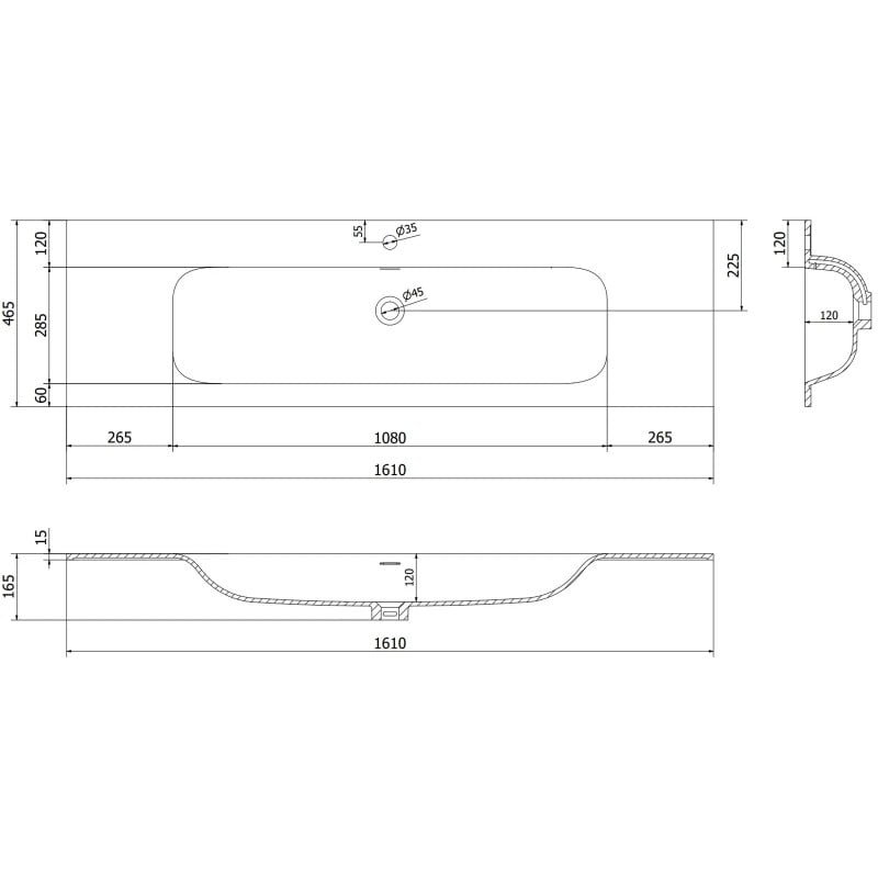 Mexen Orio vonios spintelė 160 cm su Vela kriaukle, 1 stalčius, pilka matinė/balta matinė - 91A10-16023-1-BF62-W23M01