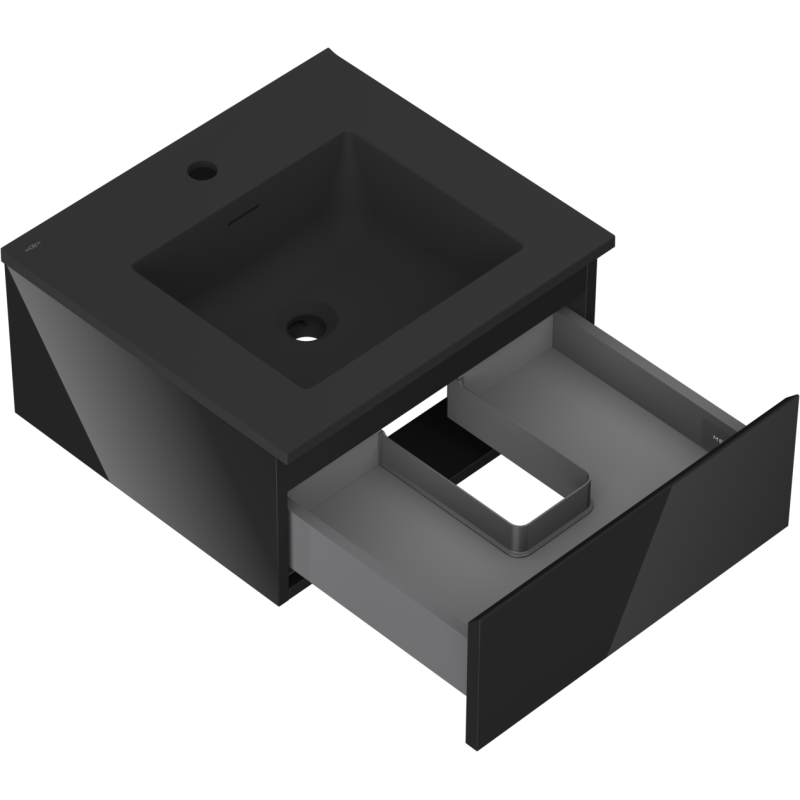 Mexen Orio vonios spintelė 50 cm su kriaukle Otis, 1 stalčius, juodas blizgus/juodas matinis - 91A10-05023-1-BF70-W18M71