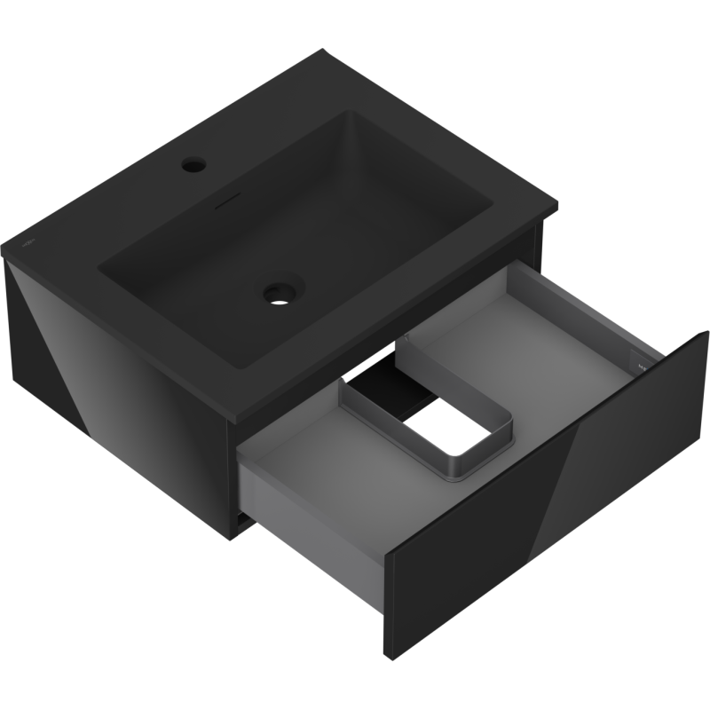 Mexen Orio vonios spintelė 60 cm su praustuvu Otis, 1 stalčius, juodas blizgus/juodas matinis - 91A10-06023-1-BF70-W18M71