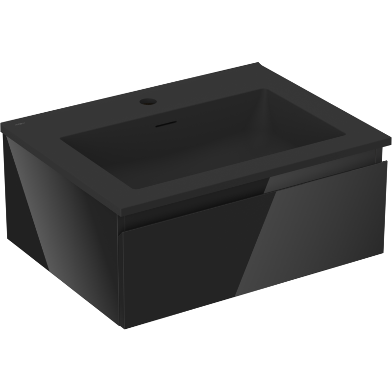 Mexen Orio vonios spintelė 60 cm su praustuvu Otis, 1 stalčius, juodas blizgus/juodas matinis - 91A10-06023-1-BF70-W18M71