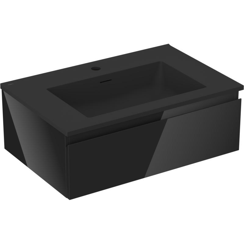 Mexen Orio vonios spintelė 70 cm su Otis praustuvu, 1 stalčius, juodas blizgesys/juodas matas - 91A10-07023-1-BF70-W18M71