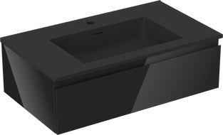 Mexen Orio vonios spintelė 80 cm su praustuvu Otis, 1 stalčius, juodas blizgesys/juodas matinis - 91A10-08023-1-BF70-W18M71