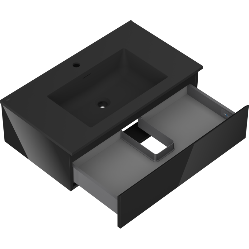 Mexen Orio vonios spintelė 80 cm su praustuvu Otis, 1 stalčius, juodas blizgesys/juodas matinis - 91A10-08023-1-BF70-W18M71