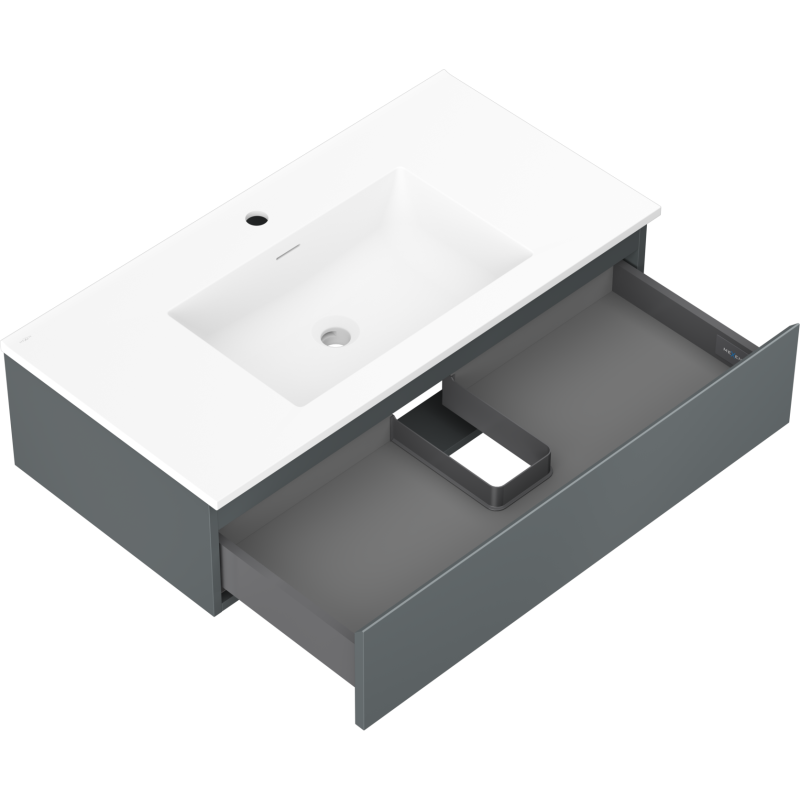 Mexen Orio vonios spintelė 90 cm su Otis praustuvu, 1 stalčius, matinė grafito / matinė balta - 91A10-09023-1-BF66-W18M01