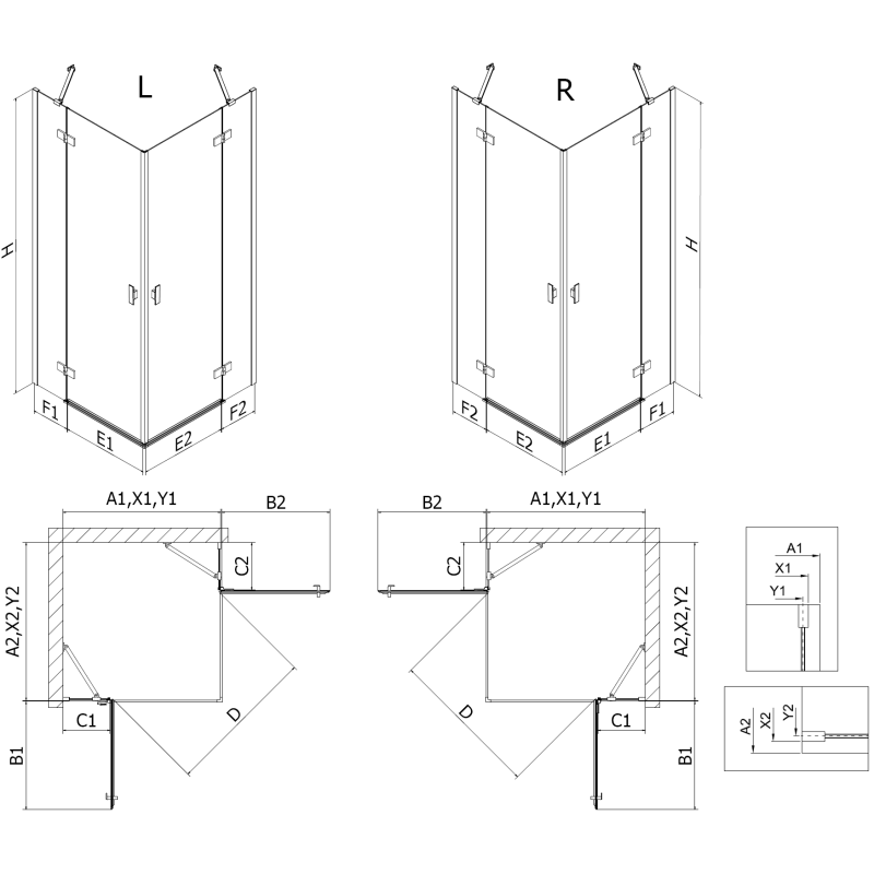 Mexen Mist-H Duo dešinės pusės atverčiama dušo kabina 70 x 110 cm, permatoma, chromuota - 8A5-070L-110P-01-00