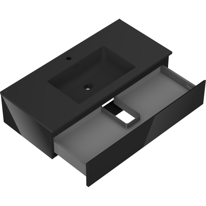 Mexen Orio vonios spintelė 100 cm su praustuvu Otis, 1 stalčius, juodas blizgus/juodas matinis - 91A10-10023-1-BF70-W18M71
