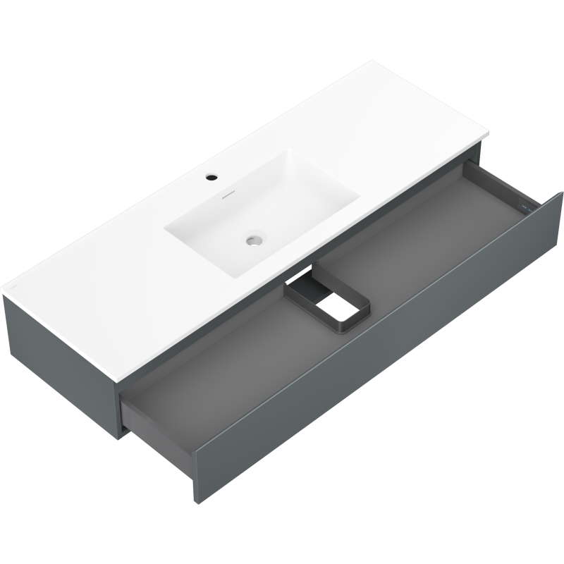 Mexen Orio vonios spintelė 140 cm su Otis praustuvu, 1 stalčius, matinė grafito/balta matinė - 91A10-14023-1-BF66-W18M01