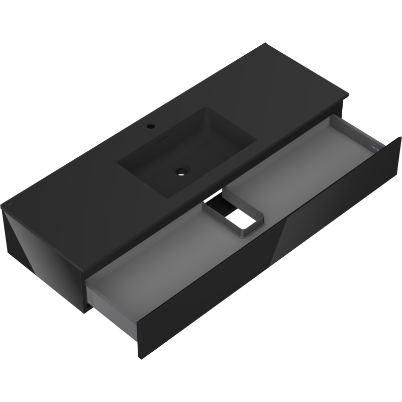 Mexen Orio vonios spintelė 140 cm su Otis kriaukle, 1 stalčius, juoda blizgi/juoda matinė - 91A10-14023-1-BF70-W18M71