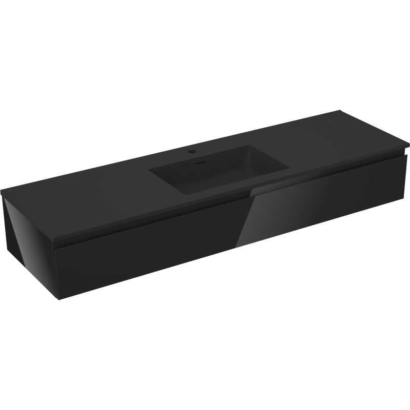 Mexen Orio vonios spintelė 160 cm su Otis praustuvu, 1 stalčius, juodas blizgesys/juodas matinis - 91A10-16023-1-BF70-W18M71