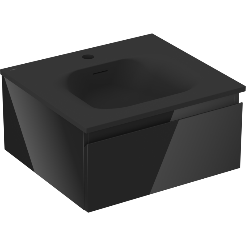 Mexen Orio vonios spintelė 50 cm su praustuvu Vela, 1 stalčius, juodas blizgesys/juodas matinis - 91A10-05023-1-BF70-W23M71