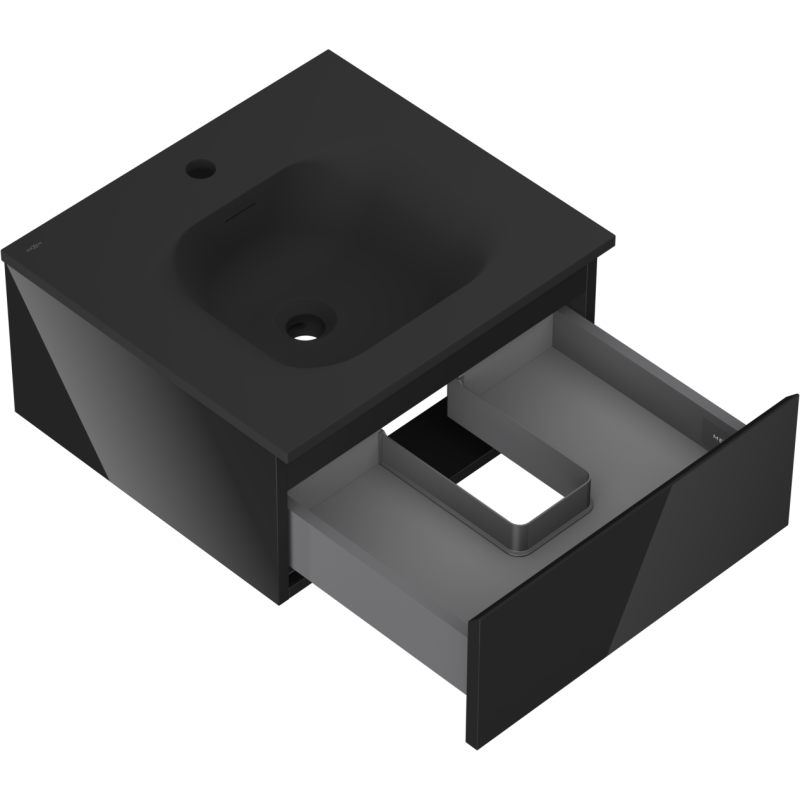 Mexen Orio vonios spintelė 50 cm su praustuvu Vela, 1 stalčius, juodas blizgesys/juodas matinis - 91A10-05023-1-BF70-W23M71