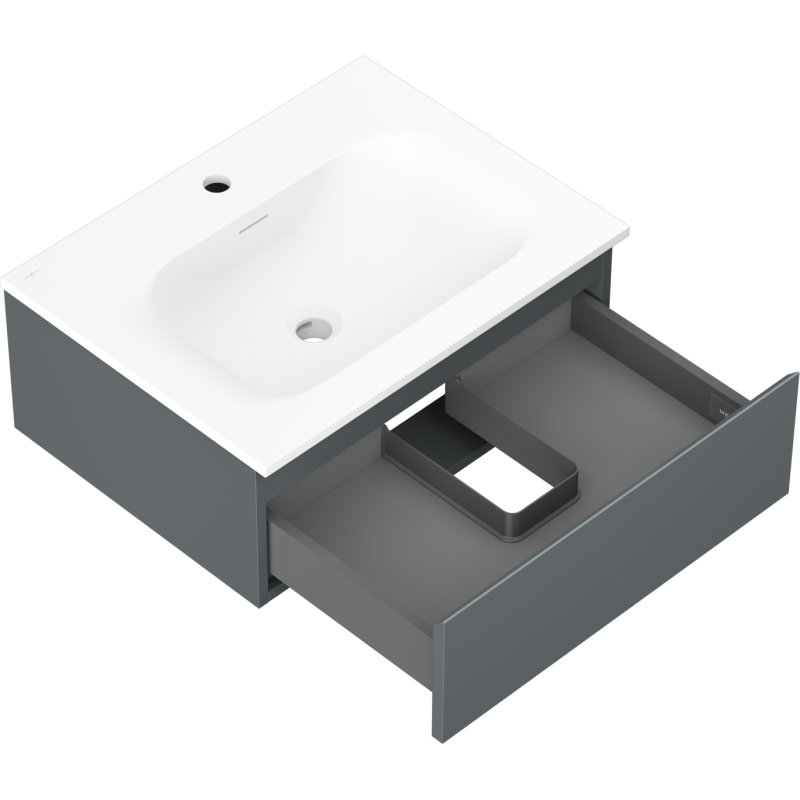 Mexen Orio vonios spintelė Vela 60 cm su praustuvu, 1 stalčius, matinė grafito/balta mat - 91A10-06023-1-BF66-W23M01