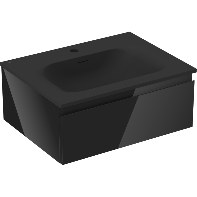 Mexen Orio vonios spintelė 60 cm su kriaukle Vela, 1 stalčius, juodas blizgus/juodas matinis - 91A10-06023-1-BF70-W23M71