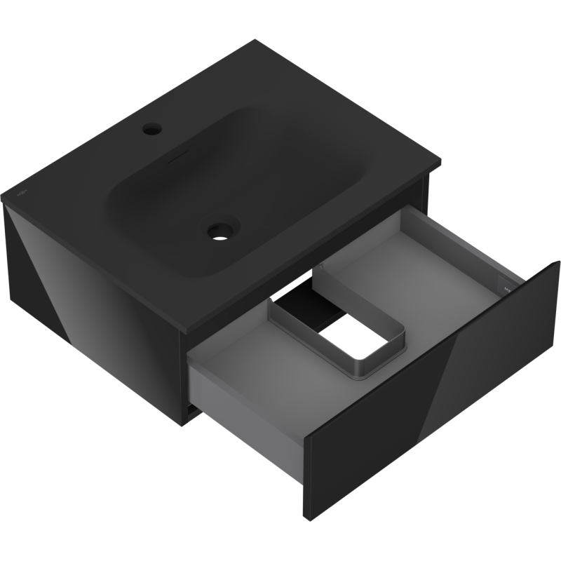 Mexen Orio vonios spintelė 60 cm su kriaukle Vela, 1 stalčius, juodas blizgus/juodas matinis - 91A10-06023-1-BF70-W23M71