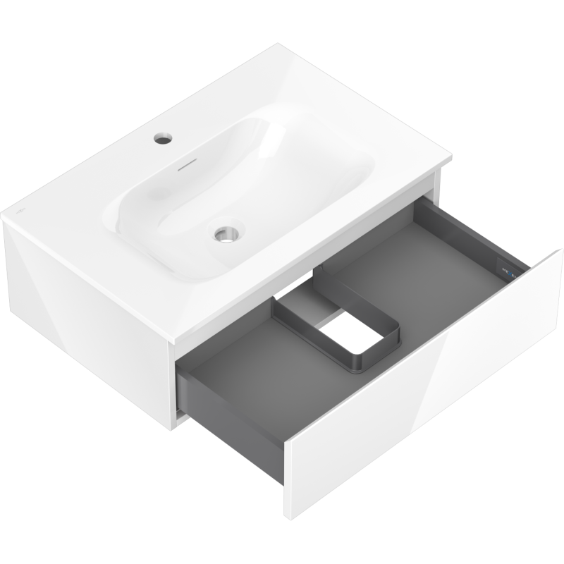 Mexen Orio vonios spintelė 70 cm su kriaukle Vela, 1 stalčius, blizgi balta - 91A10-07023-1-BF00-W23M00