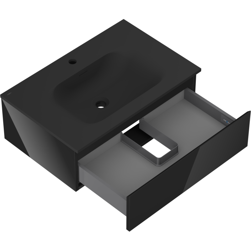 Mexen Orio vonios spintelė 70 cm su praustuvu Vela, 1 stalčius, juodas blizgus/juodas matinis - 91A10-07023-1-BF70-W23M71