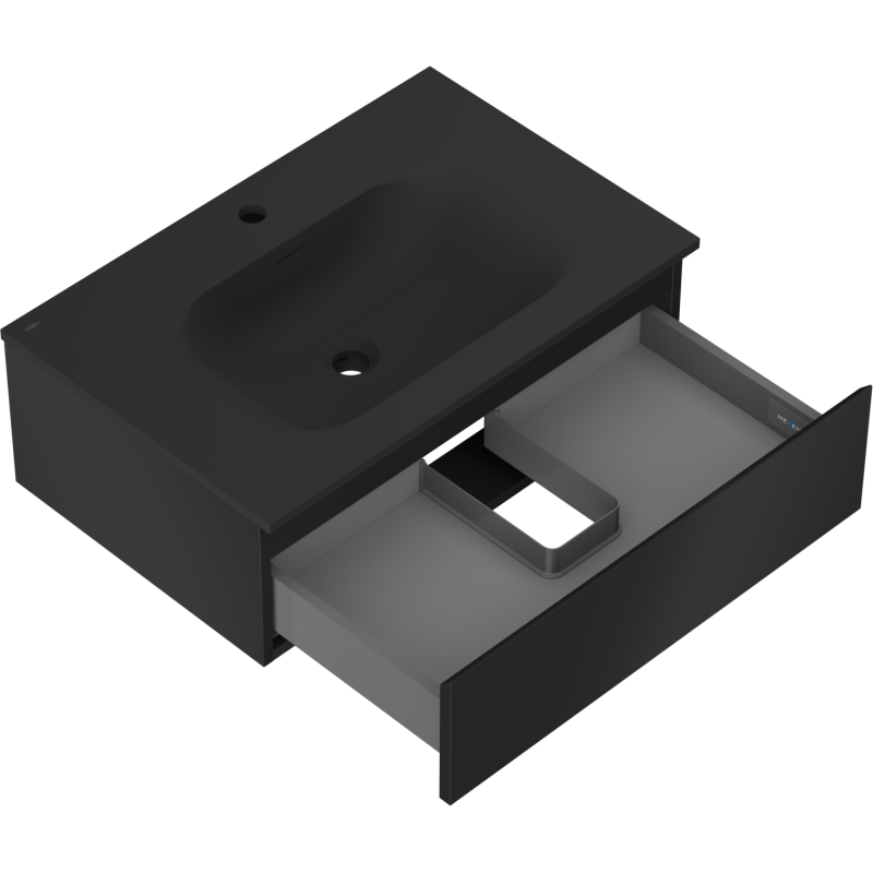 Mexen Orio vonios kambario spintelė 70 cm su Vela praustuvu, 1 stalčius, juoda matinė - 91A10-07023-1-BF71-W23M71