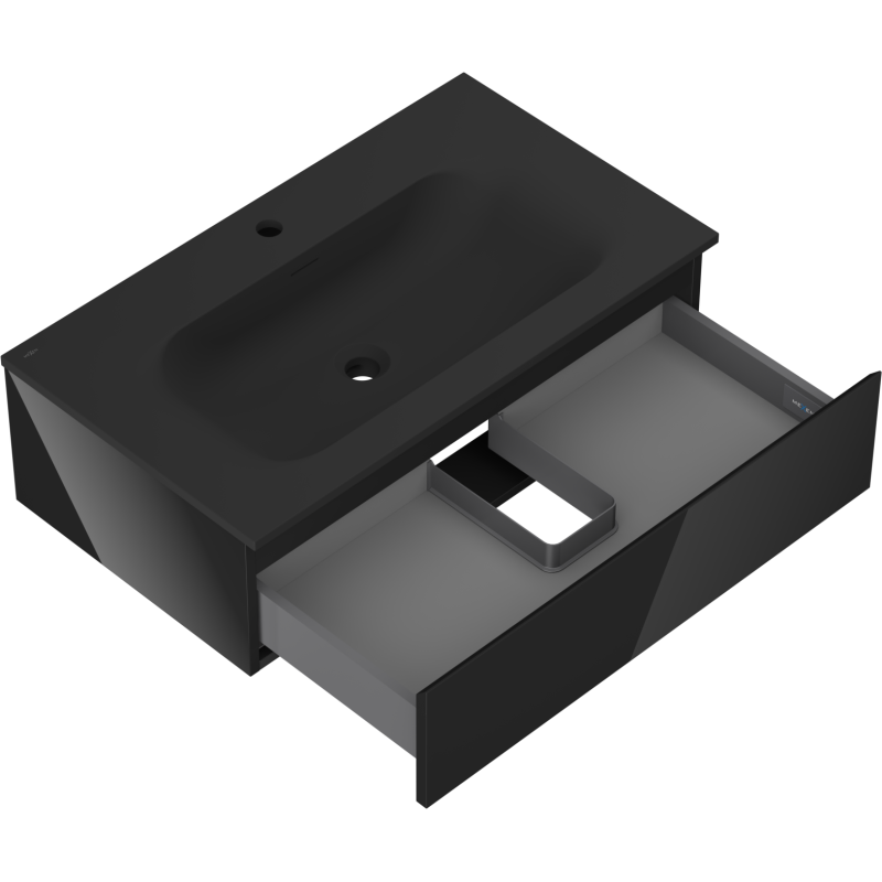 Mexen Orio vonios spintelė 80 cm su praustuvu Vela, 1 stalčius, juodas blizgus/juodas matinė - 91A10-08023-1-BF70-W23M71
