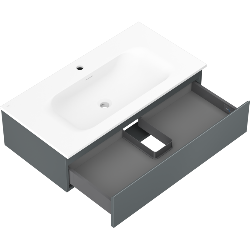 Mexen Orio vonios spintelė 90 cm su praustuvu Vela, 1 stalčius, matinė grafito/balta matinė - 91A10-09023-1-BF66-W23M01