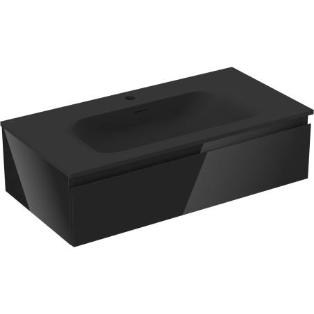 Mexen Orio vonios spintelė 90 cm su praustuvu Vela, 1 stalčius, blizgi juoda/matinė juoda - 91A10-09023-1-BF70-W23M71