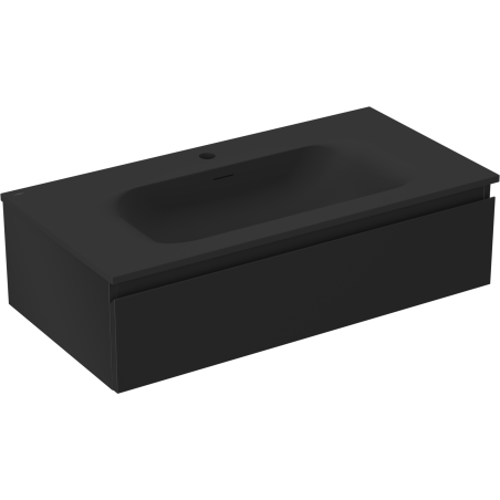 Mexen Orio vonios spintelė 90 cm su Vela praustuvu, 1 stalčius, juoda matinė - 91A10-09023-1-BF71-W23M71