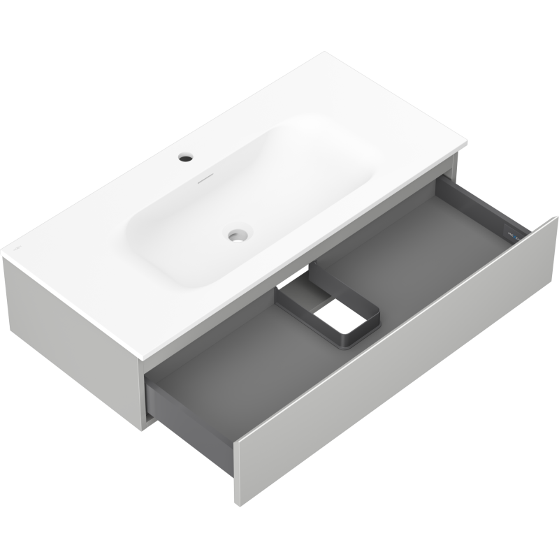 Mexen Orio vonios spintelė 100 cm su Vela kriaukle, 1 stalčius, pilka matinė/balta matinė - 91A10-10023-1-BF62-W23M01