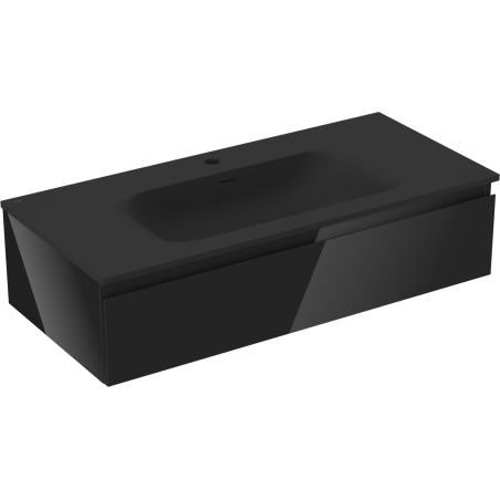 Mexen Orio vonios spintelė 100 cm su praustuvu Vela, 1 stalčius, juoda blizgi/juoda matinė - 91A10-10023-1-BF70-W23M71