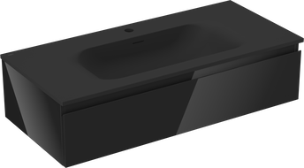 Mexen Orio vonios spintelė 100 cm su praustuvu Vela, 1 stalčius, juoda blizgi/juoda matinė - 91A10-10023-1-BF70-W23M71